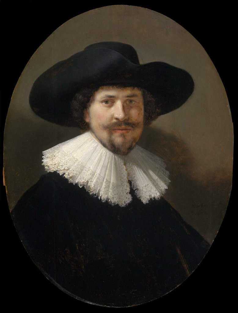 Porträt eines Mannes mit breitkrempigem Hut von Rembrandt van Rijn