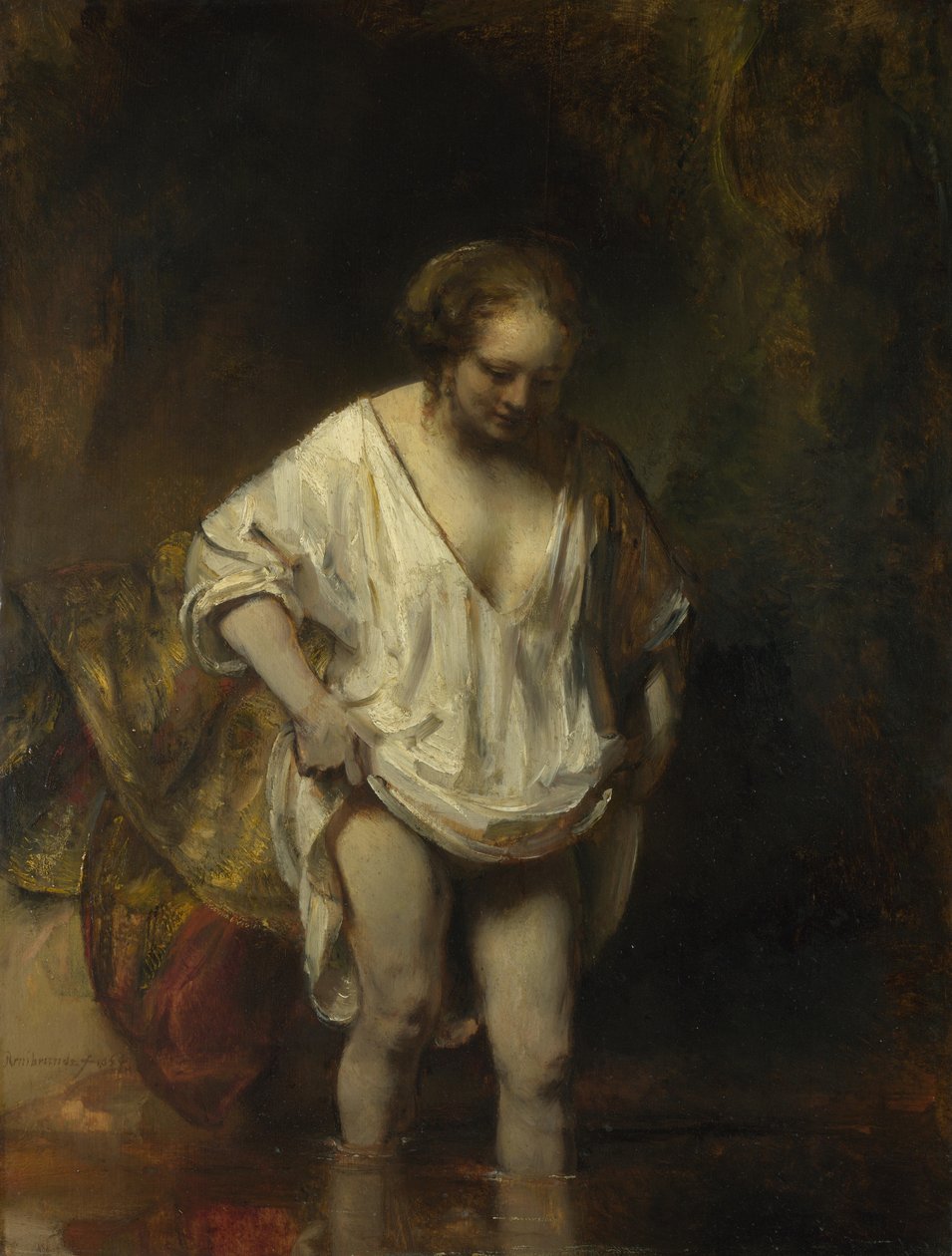 Frau badet in einem Bach, 1654 von Rembrandt van Rijn