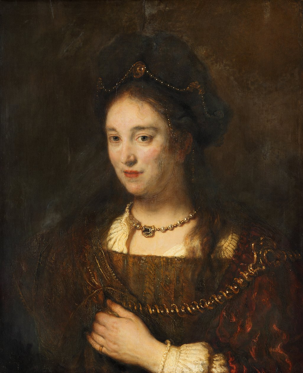 Halbfigur einer Frau mit Barett von Rembrandt