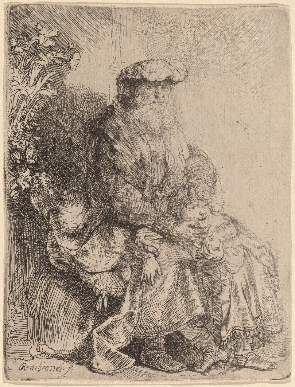Abraham streichelt Isaak von Rembrandt van Rijn
