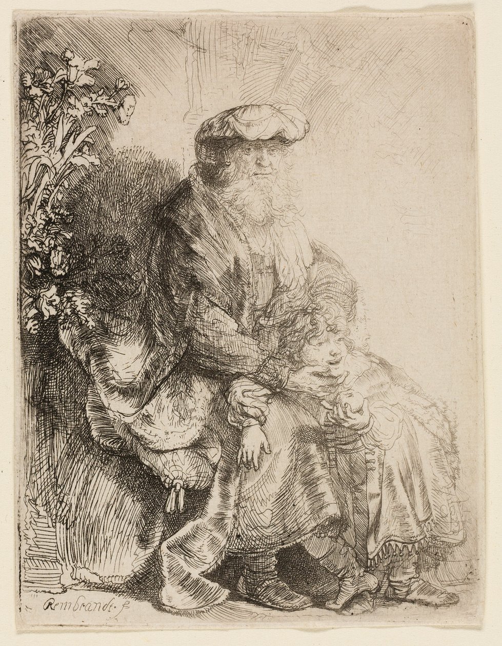 Abraham streichelt Isaak von Rembrandt van Rijn