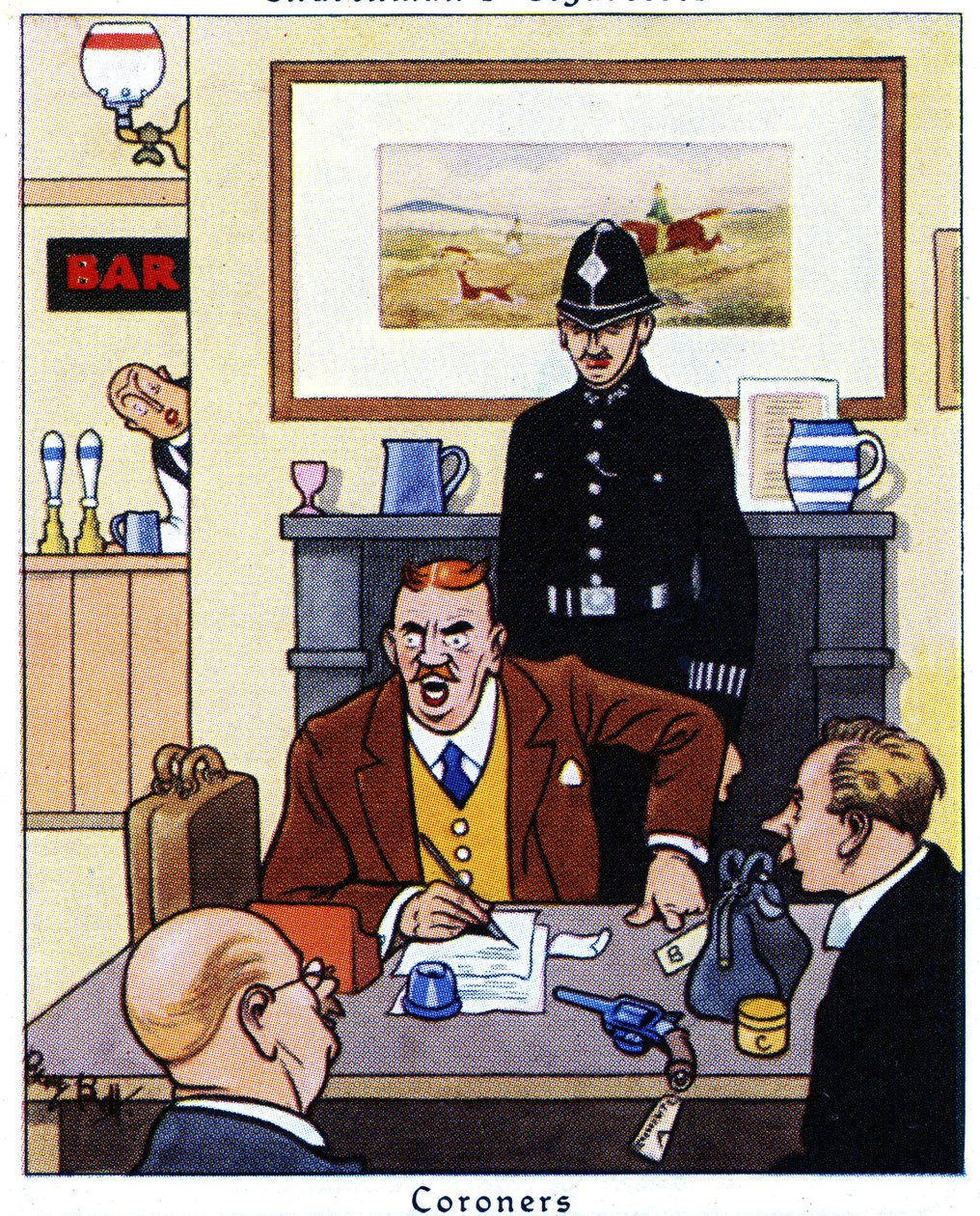 Gerichtsmediziner führt eine Untersuchung zu den Ursachen und Umständen eines Todes durch, 1936 von René Bull