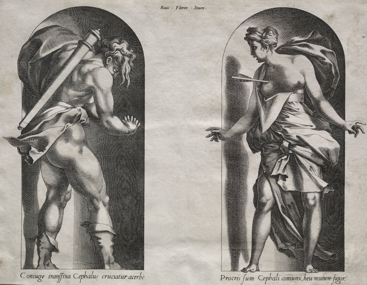 Cephalus und Procris in zwei Nischen, 1538-1540 von Rene Boyvin