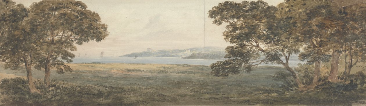 Bewaldete Landschaft mit Blick auf ein Ästuar von Rev. William Gilpin