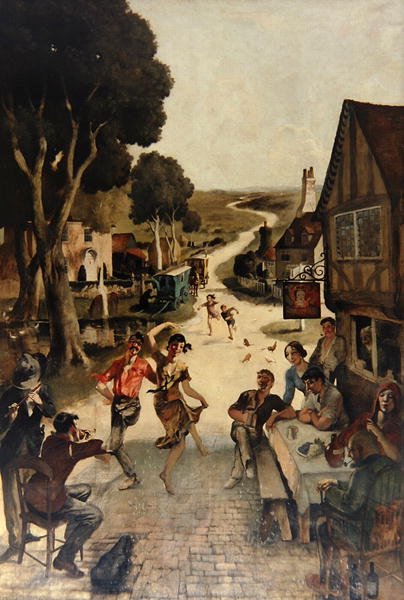 Ländliche Szene: Dorfbewohner tanzen von Rex Whistler