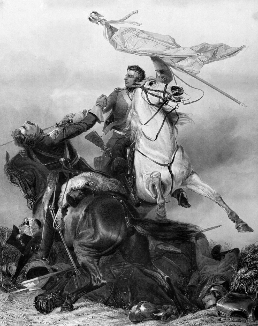 Kampf um das Banner - Sergeant Ewart erobert den Adler des französischen 45. Regiments in Waterloo, 1815, nach 1847 von Richard Ansdell