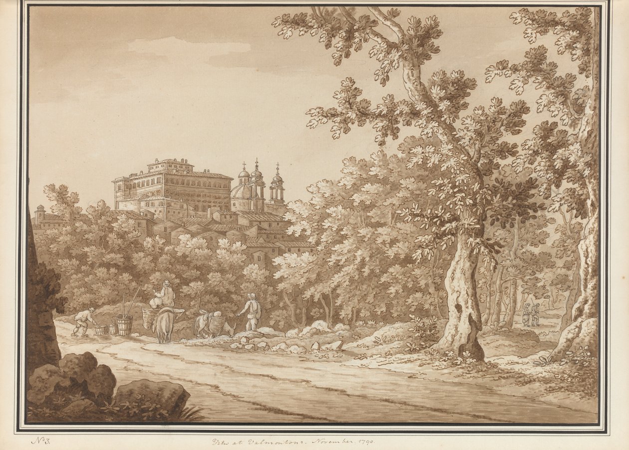 Ansicht bei Valmontone, aus einem Band mit 66 Ansichten, die im November 1790 in der Umgebung von Rom und Abruzzen aus der Natur gezeichnet wurden von Richard Colt Hoare