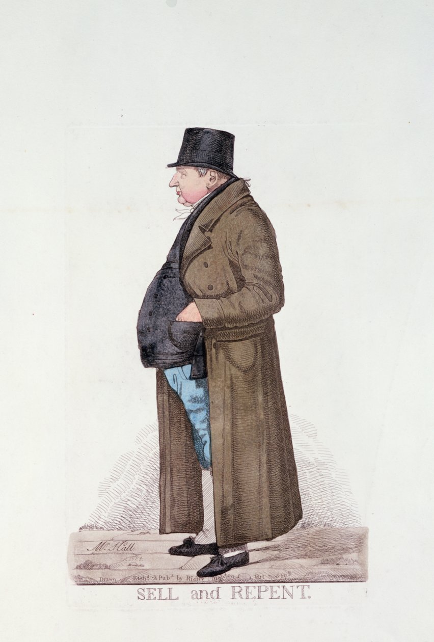Verkaufen und bereuen, 1817 (farbige Radierung) von Richard Dighton