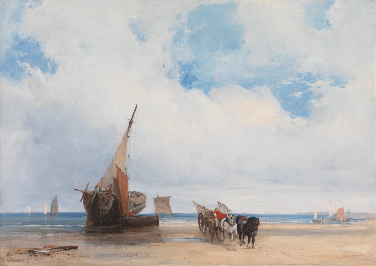 Gestrandete Schiffe und ein Wagen, in der Nähe von Trouville, Frankreich von Richard Parkes Bonington