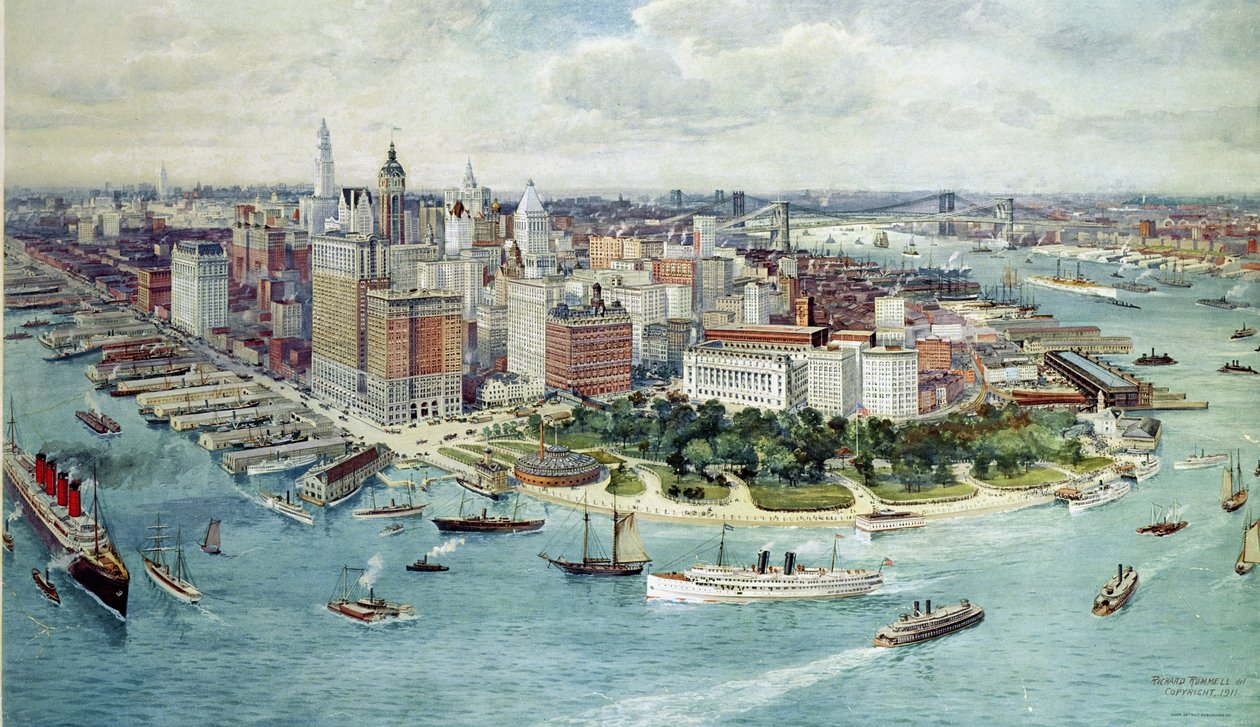 Vogelperspektive von Lower Manhattan, 1911 von Richard Rummell