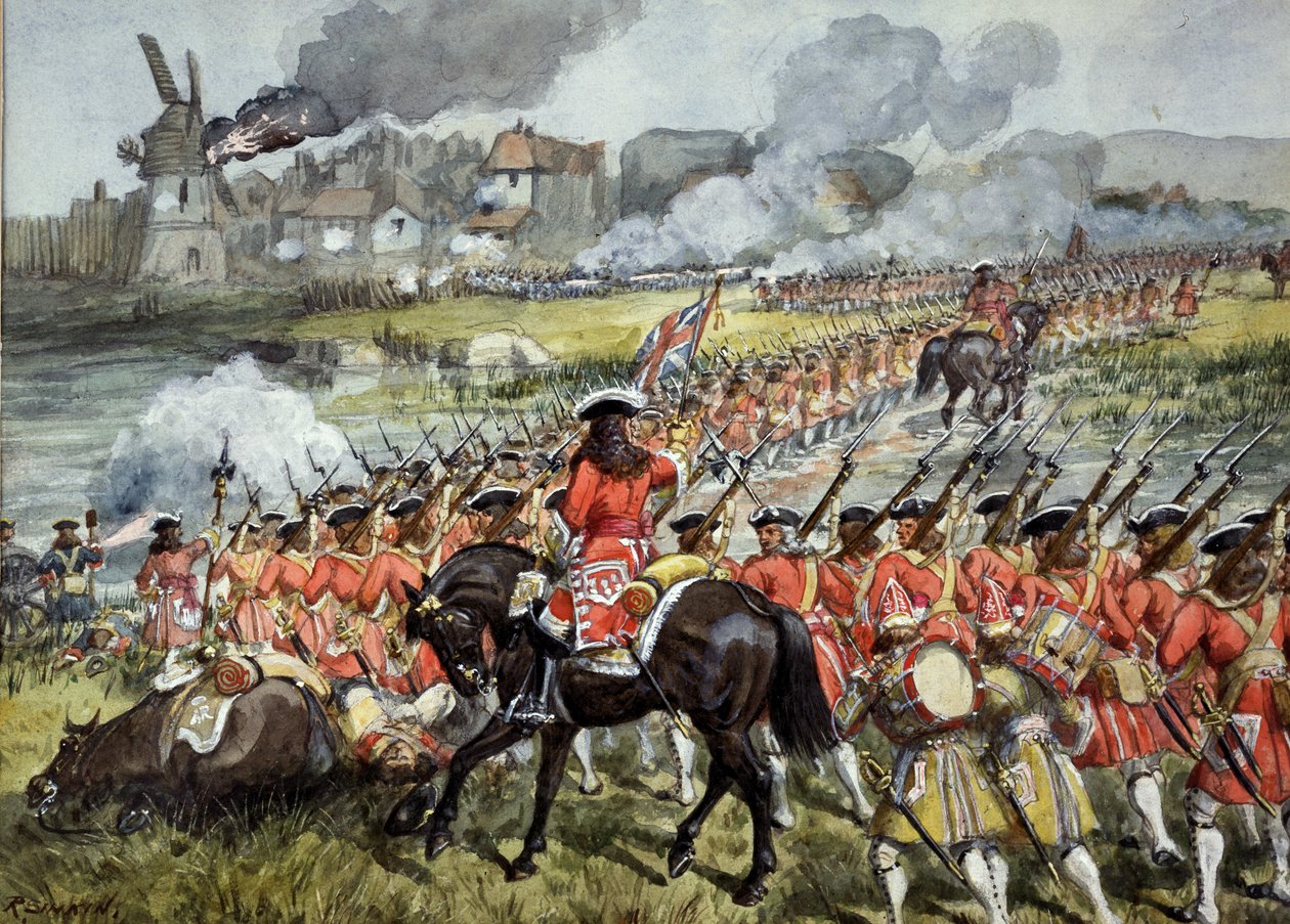 Das 16. Regiment zu Fuß in Blenheim, 13. August 1704, ca. 1900 von Richard Simkin