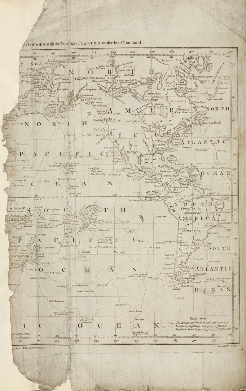 Karte von Cooks Reisen, ca. 1780 von John Pardon