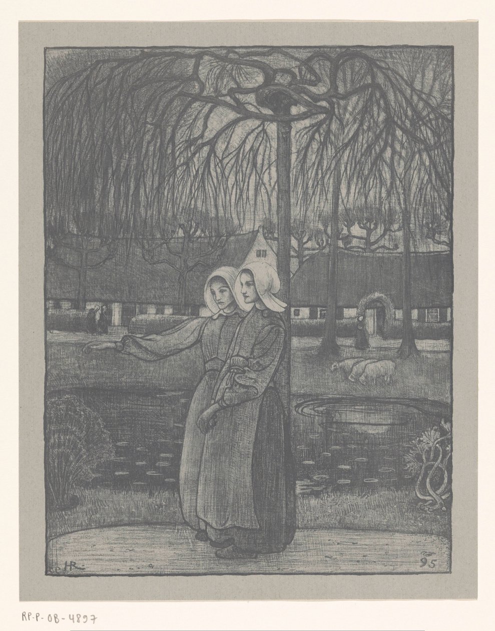 Huizer Mädchen bei einem Teich von Richard Nicolaüs Roland Holst