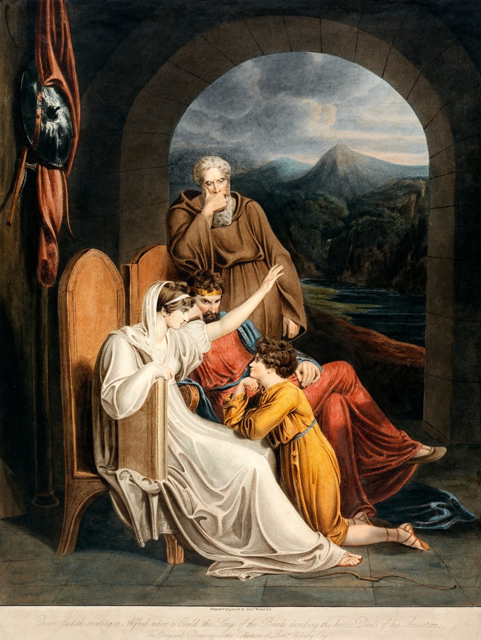 Königin Judith rezitiert Alfred, veröffentlicht 1801 von Richard Westall