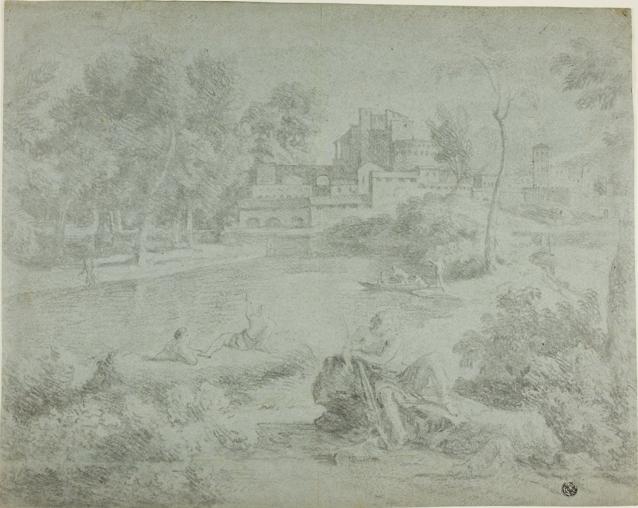Italienische Landschaft mit Badenden von Richard Wilson