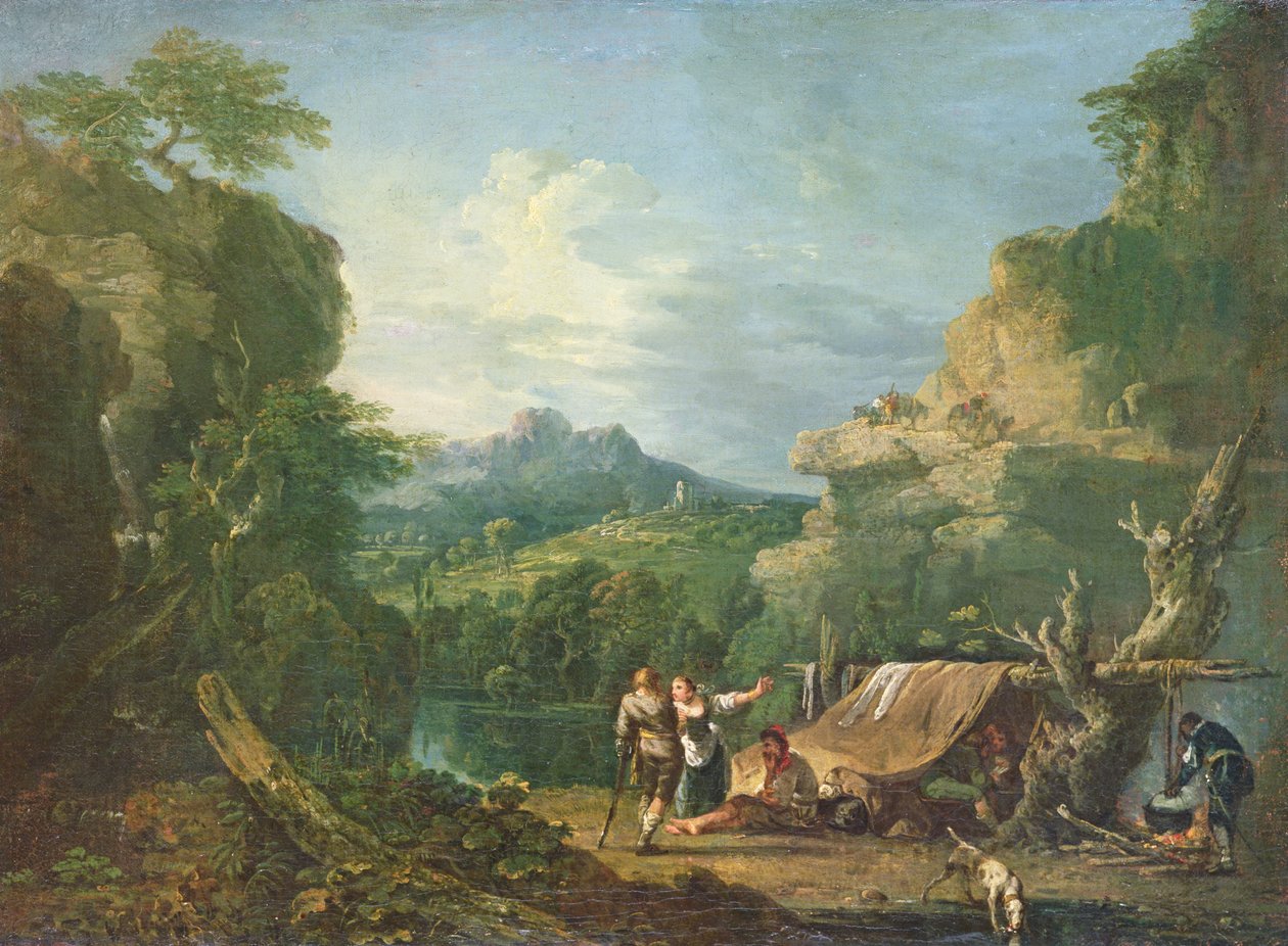 Landschaft mit Banditen um ein Zelt von Richard Wilson