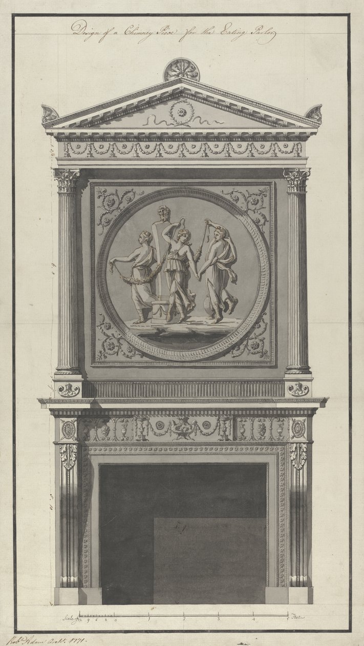 Headfort House, Esszimmer, Kaminstück, 1771 von Robert Adam