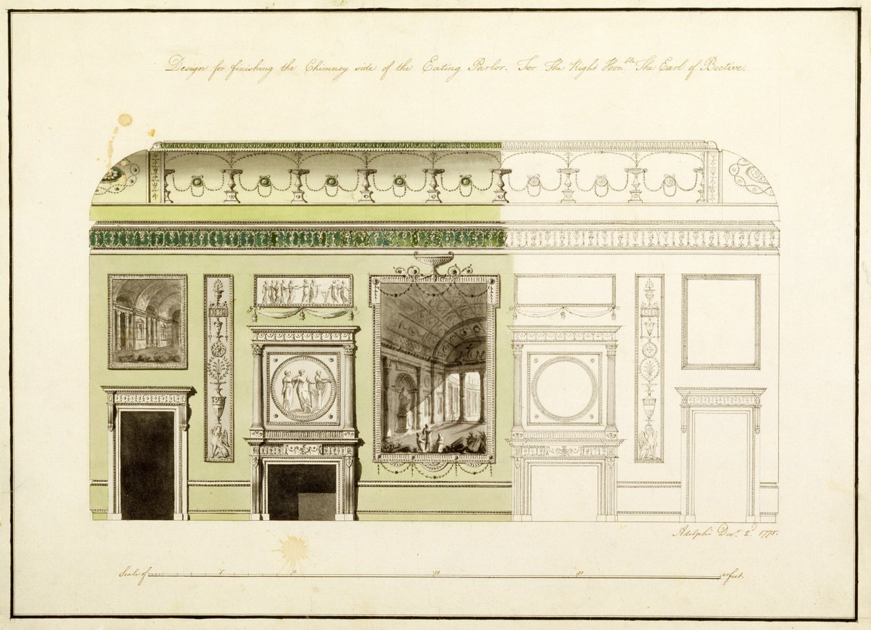 Headfort House, Esszimmer, Kaminstück, 1775 von Robert Adam