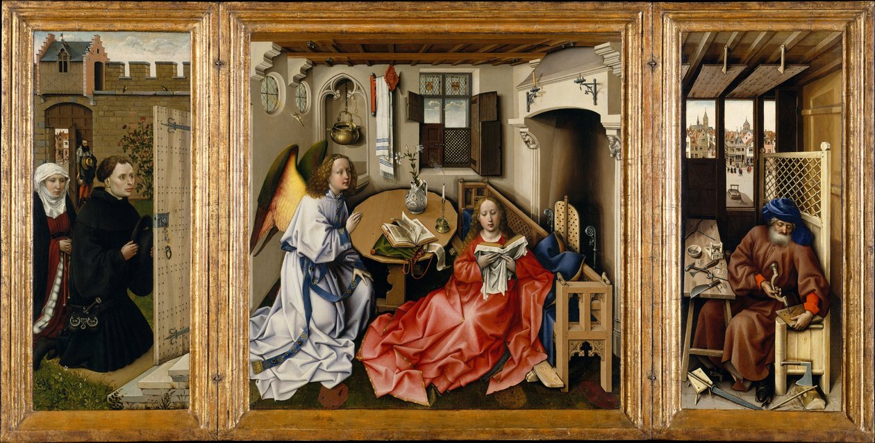 Triptychon mit der Verkündigung, bekannt als Merode-Altar von Robert Campin