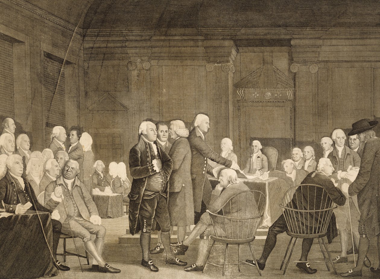 Abstimmung des Kongresses über die Unabhängigkeit, ca. 1795 (Punktierstich auf Büttenpapier) von Robert Edge Pine