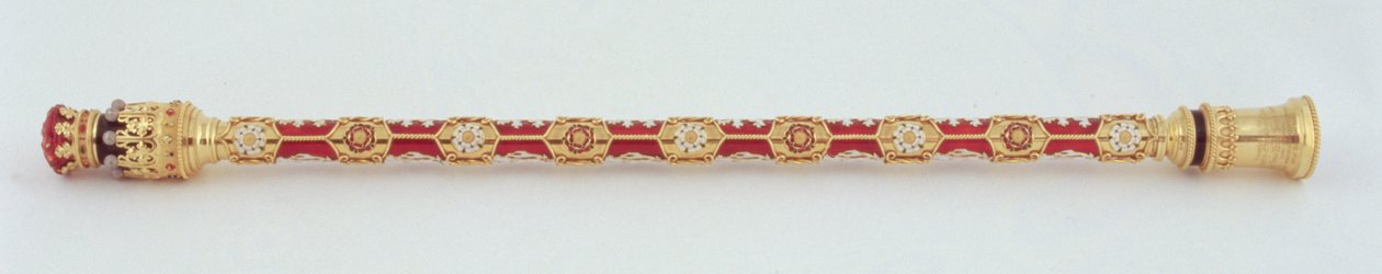 Der Earl Marshal-Stab, überreicht an den fünfzehnten Herzog von Norfolk bei seiner ersten Ehe durch das College of Arms, 1877 (Gold) von Robert, II Garrard