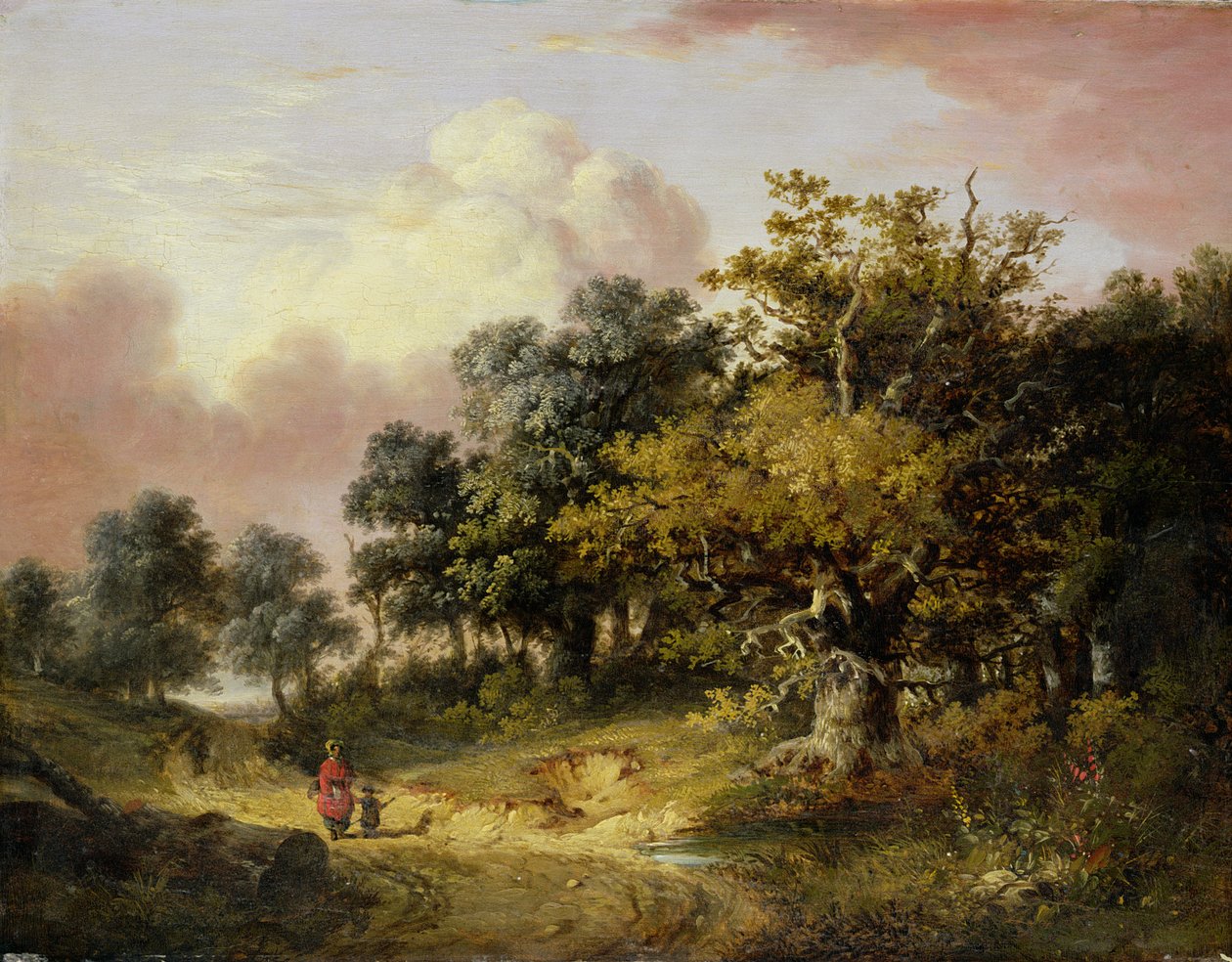 Waldlandschaft mit Frau und Kind auf einem Weg von Robert Ladbrooke