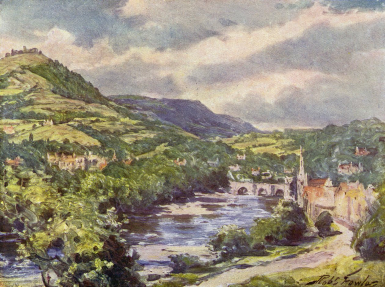 Blick auf Llangollen (Farblitho) von Robert (after) Fowler