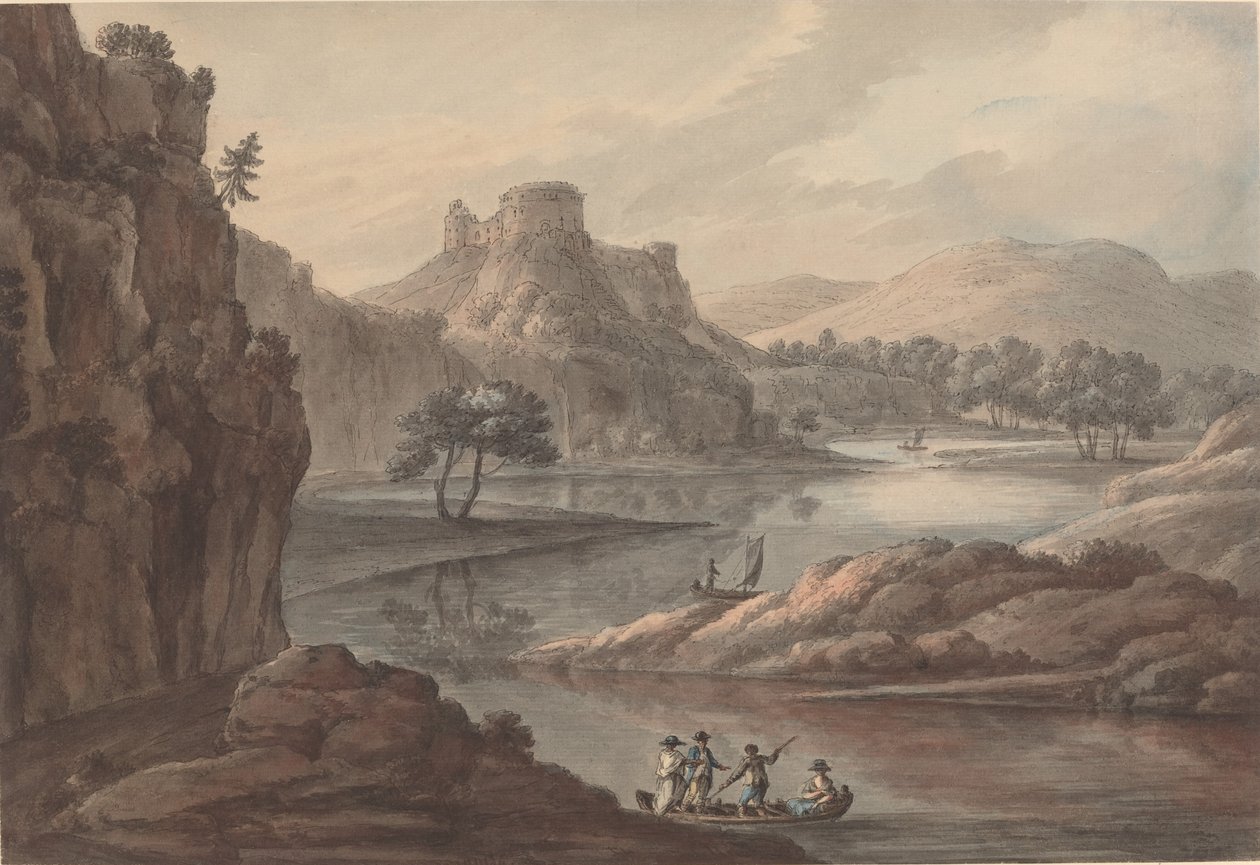 Flusslandschaft mit einer Burg von Robert Adam