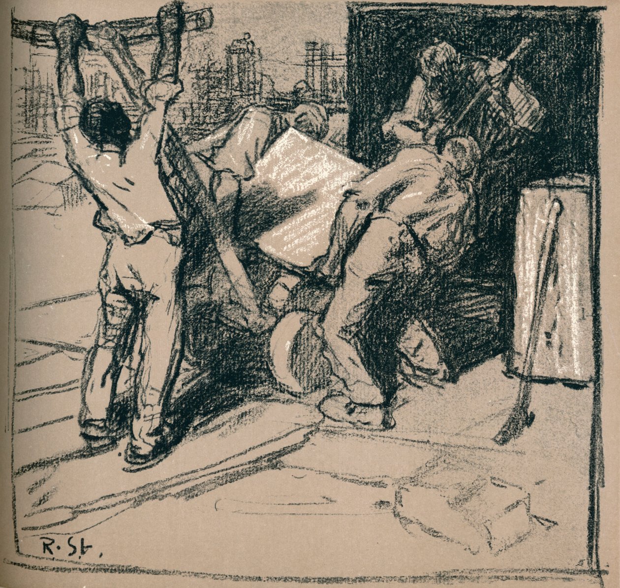 Steinbrucharbeiter, um 1900-1902 von Robert Hermann Sterl