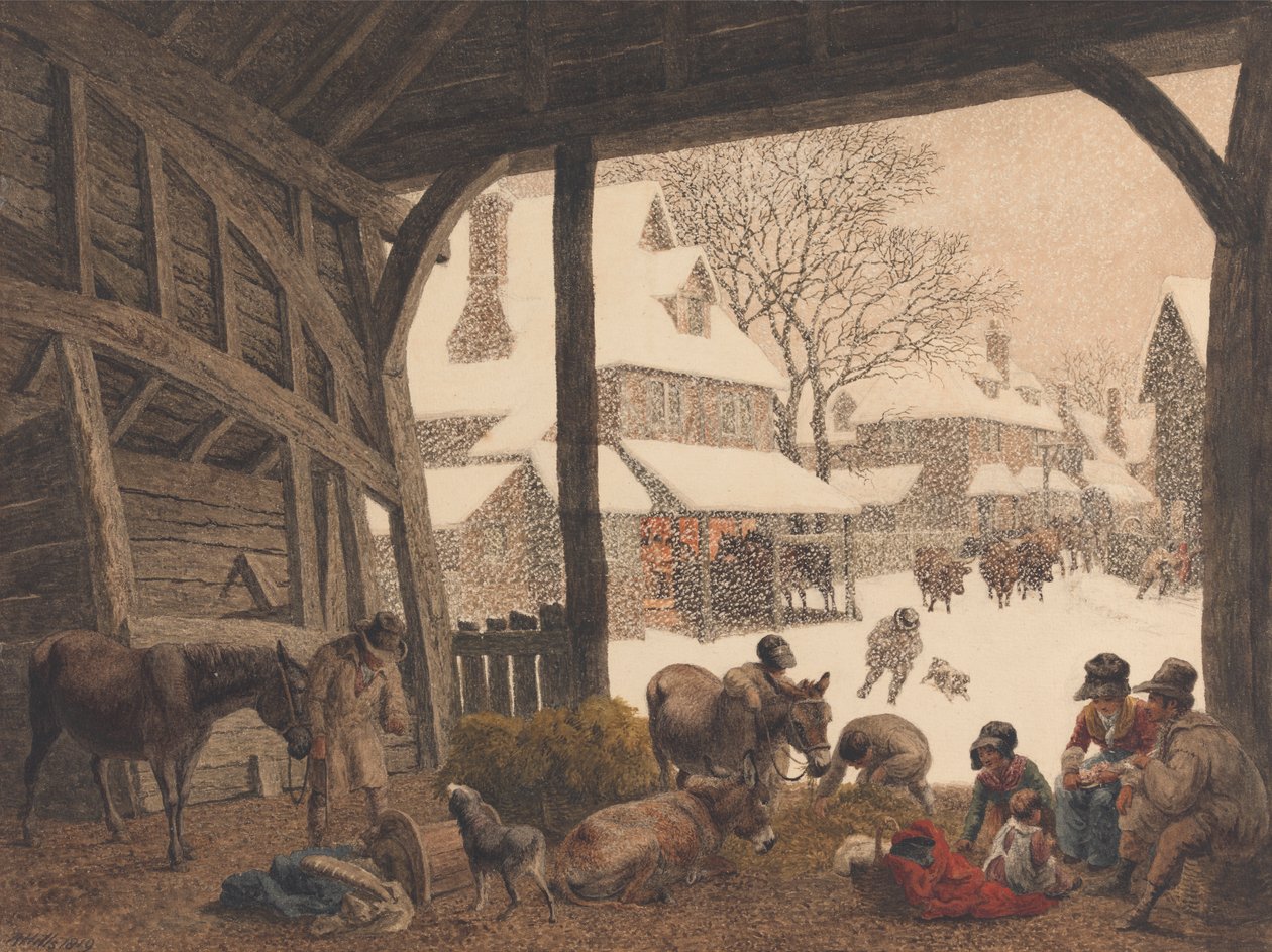 Ein Dorfschneeszene von Robert Hills