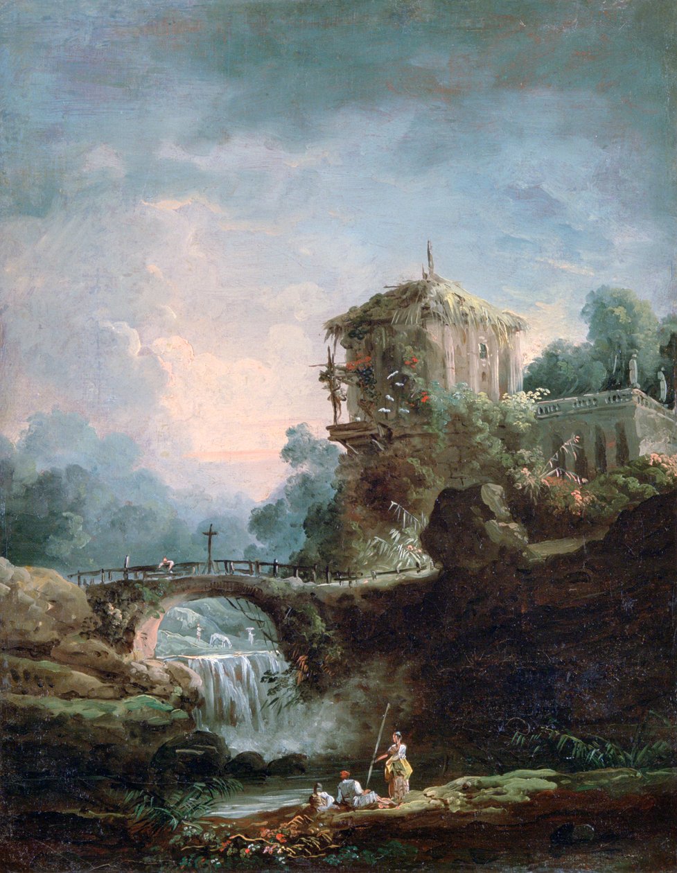 Landschaft mit Wasserfall von Robert Hubert