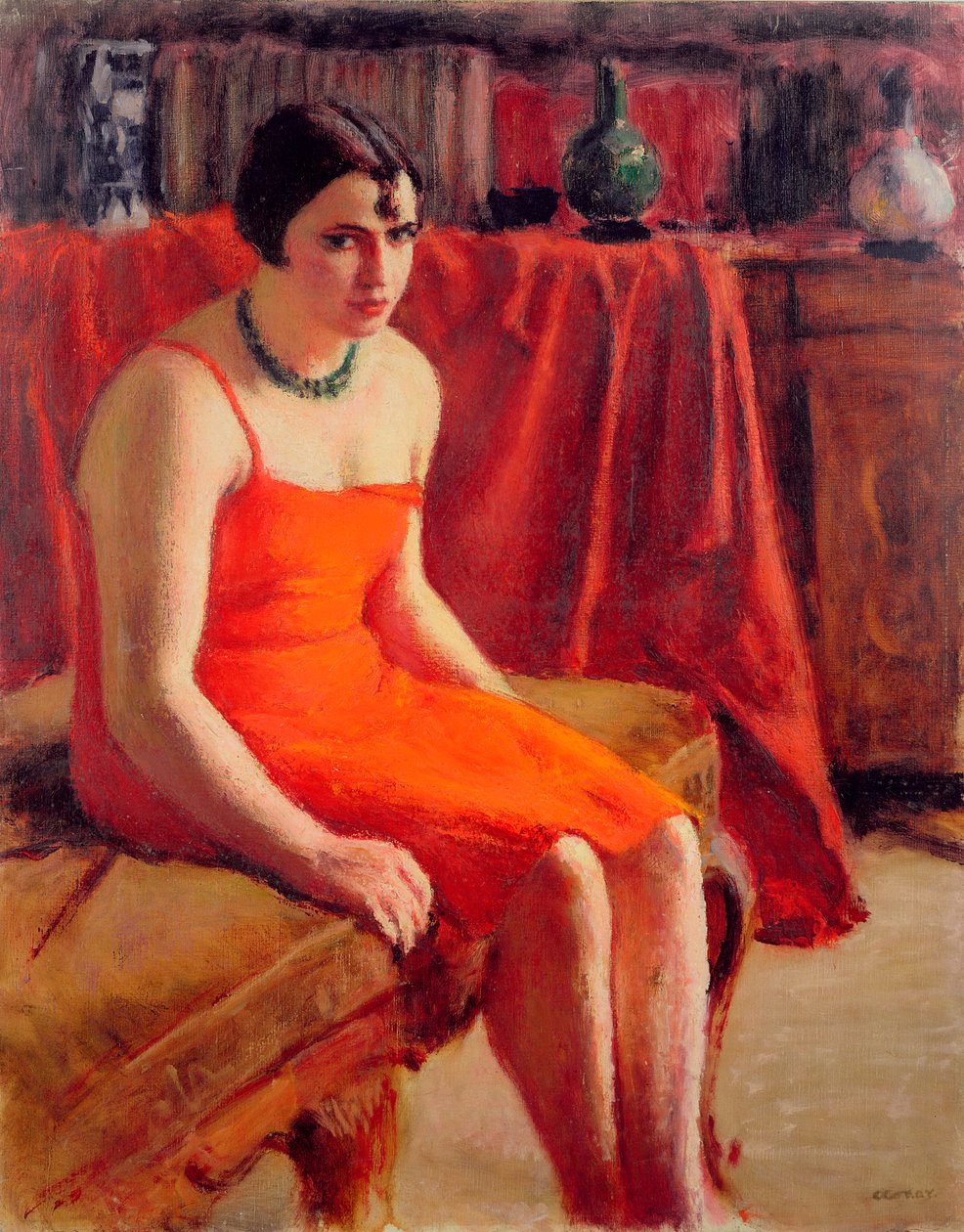 Sitzende Frau in einem roten Kleid, 1929 von Roderic O Conor