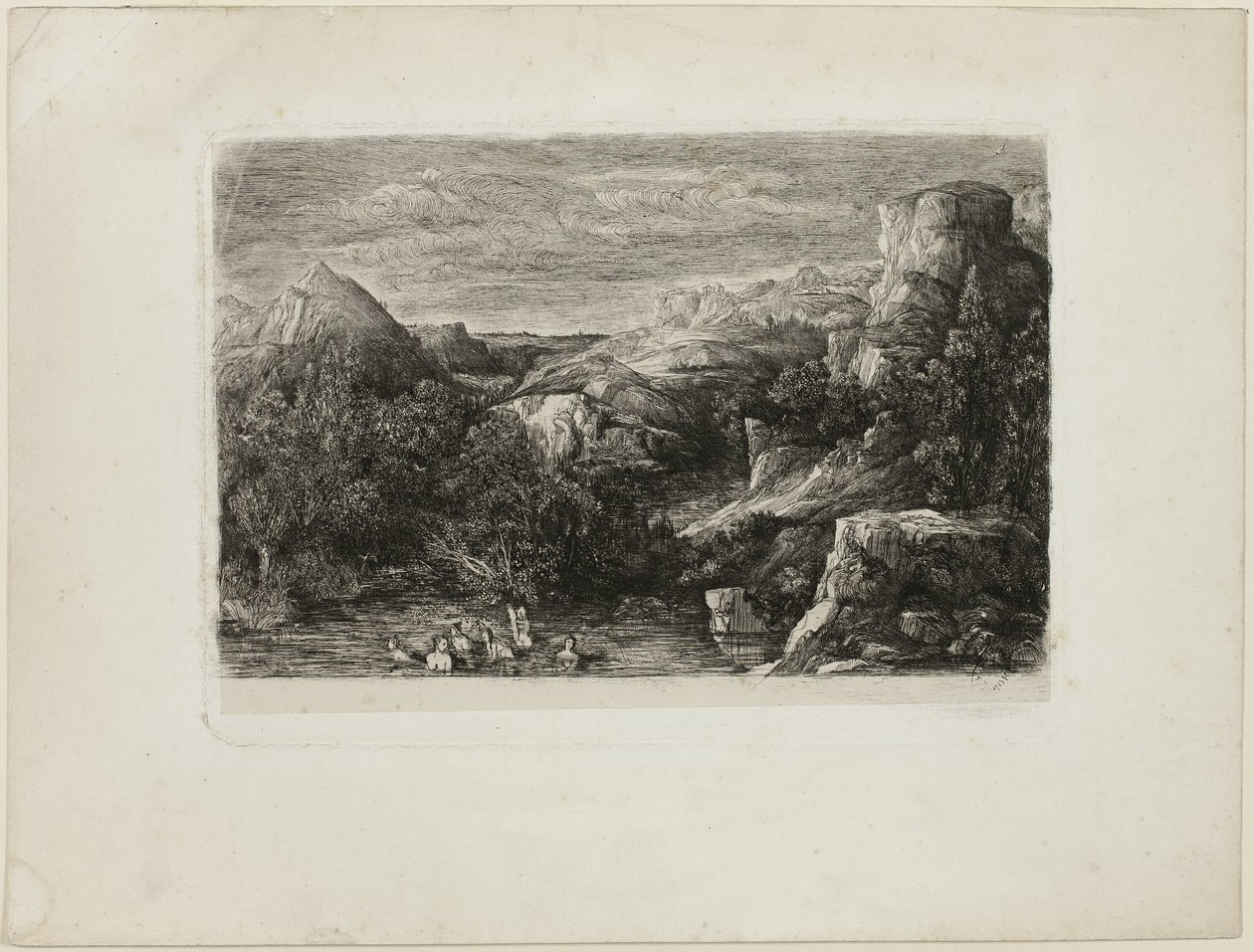 Badende in einem Bergpool von Rodolphe Bresdin