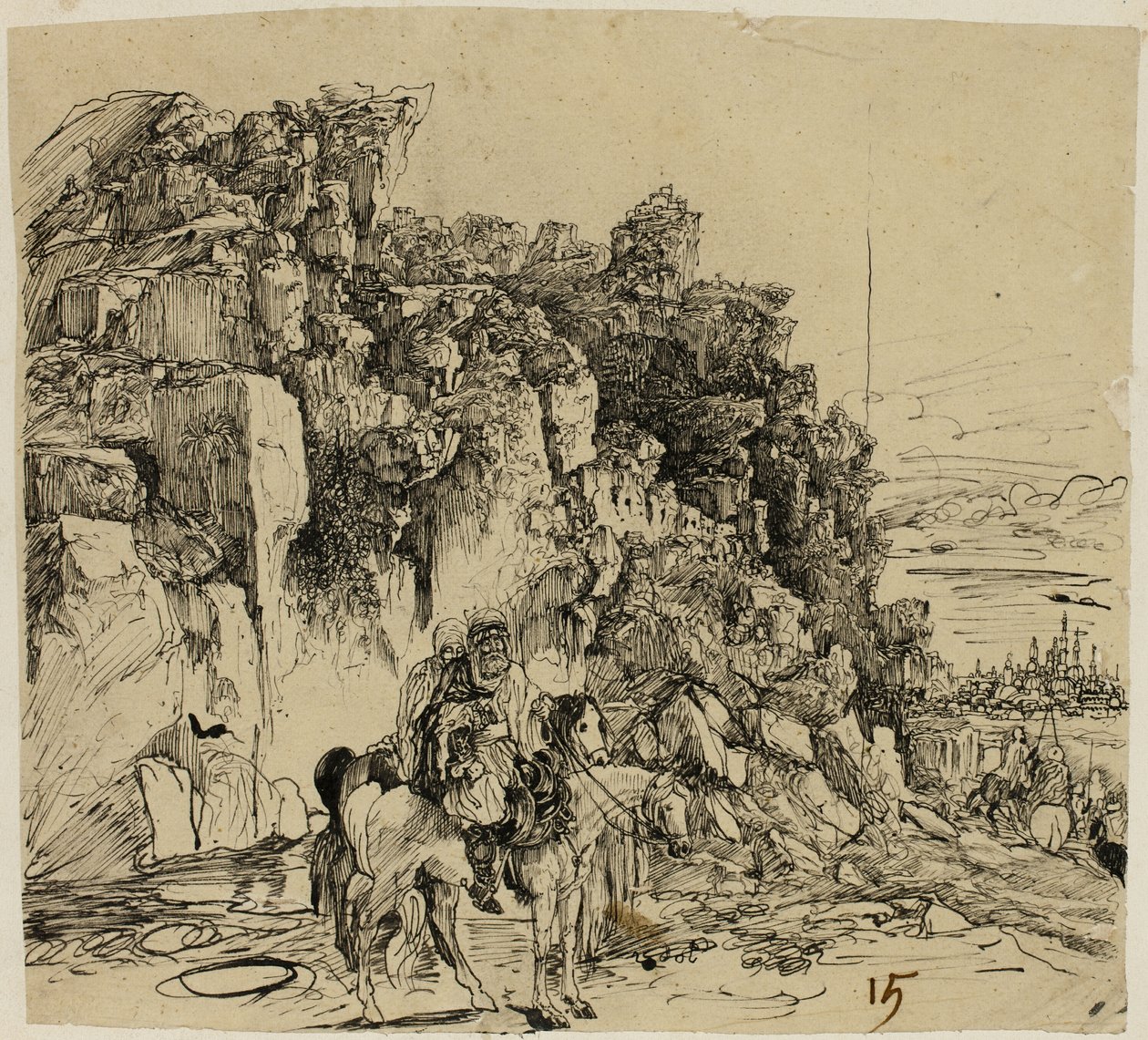 Gebirgslandschaft mit Reitern von Rodolphe Bresdin