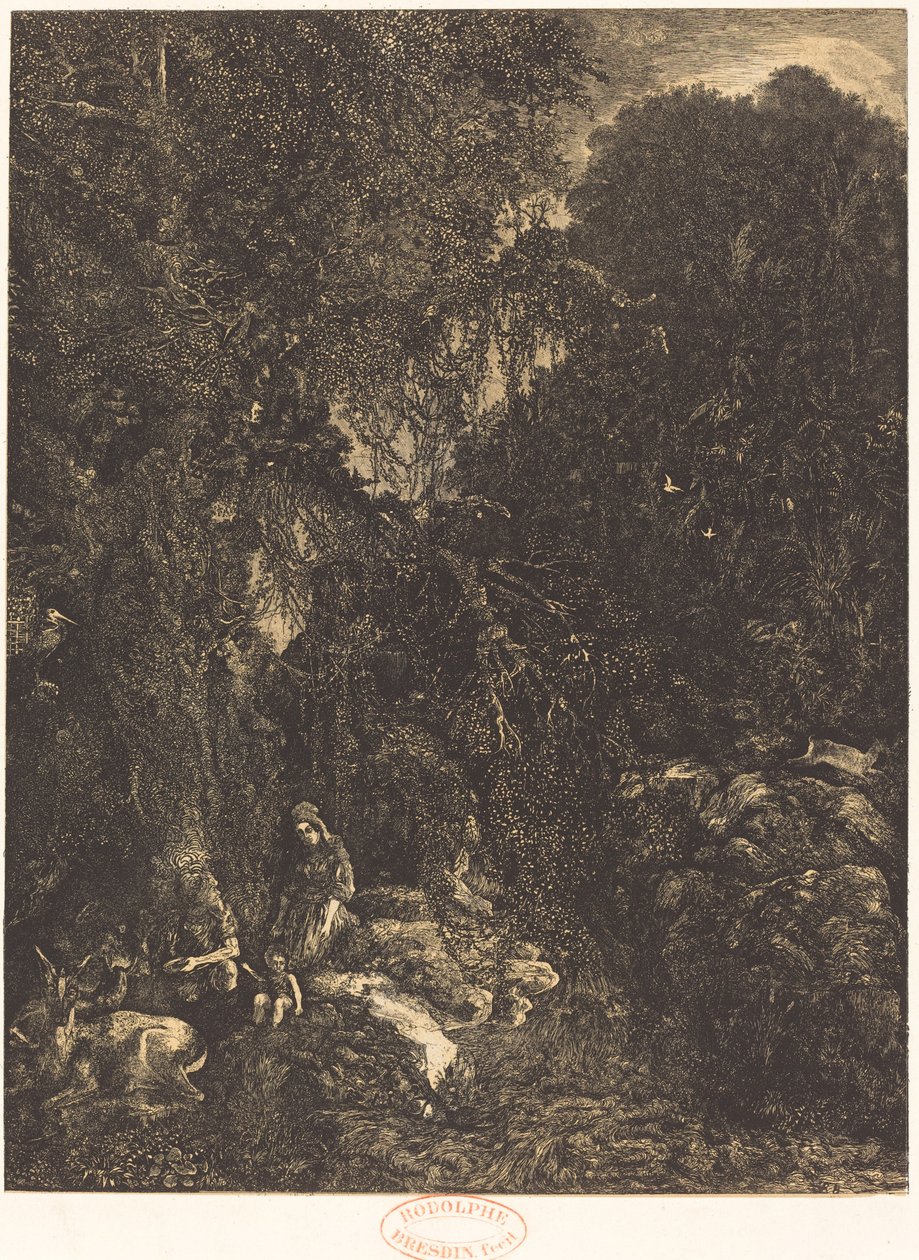 Die Heilige Familie mit den Rehen von Rodolphe Bresdin