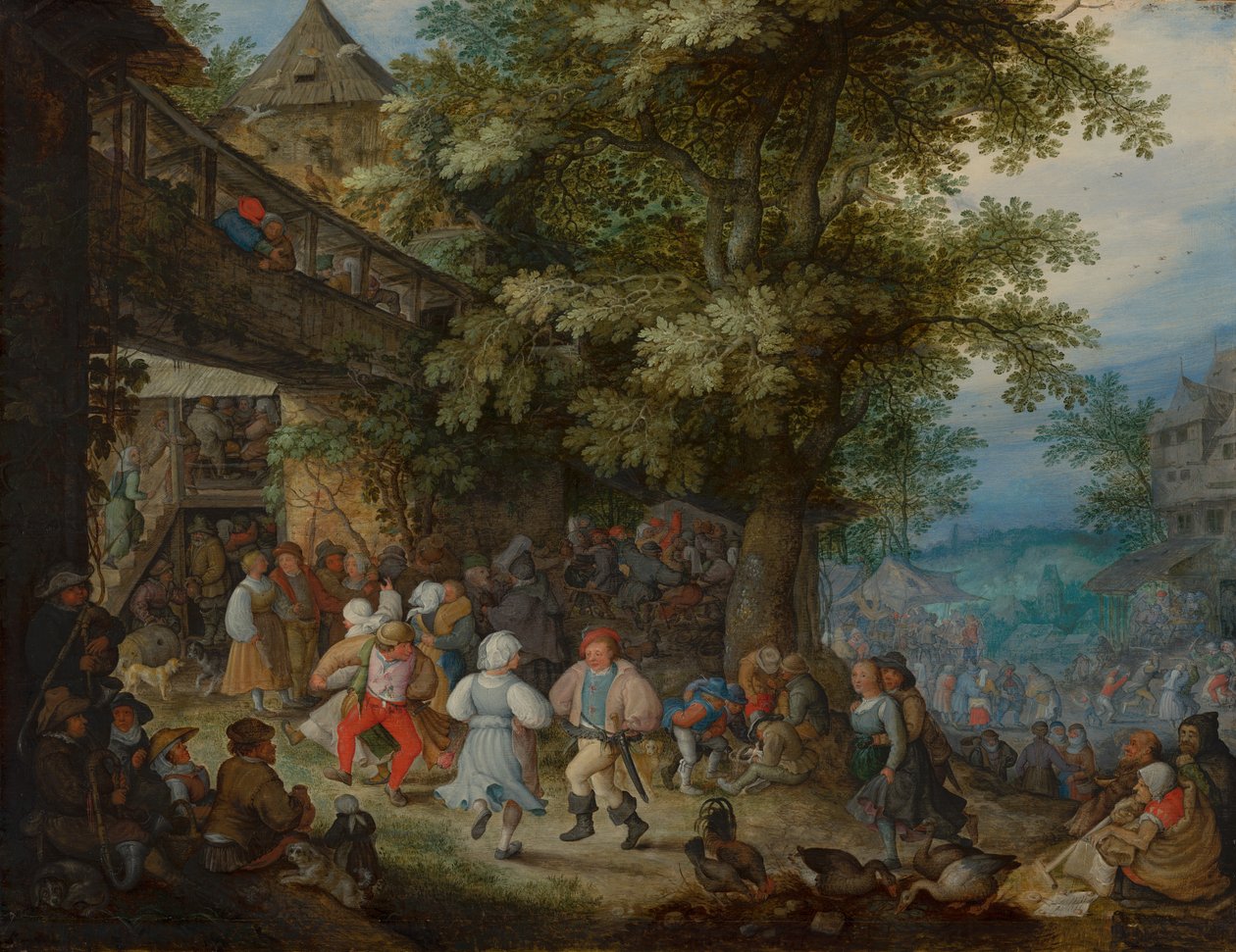 Bauern tanzen vor einem böhmischen Gasthaus von Roelant Savery