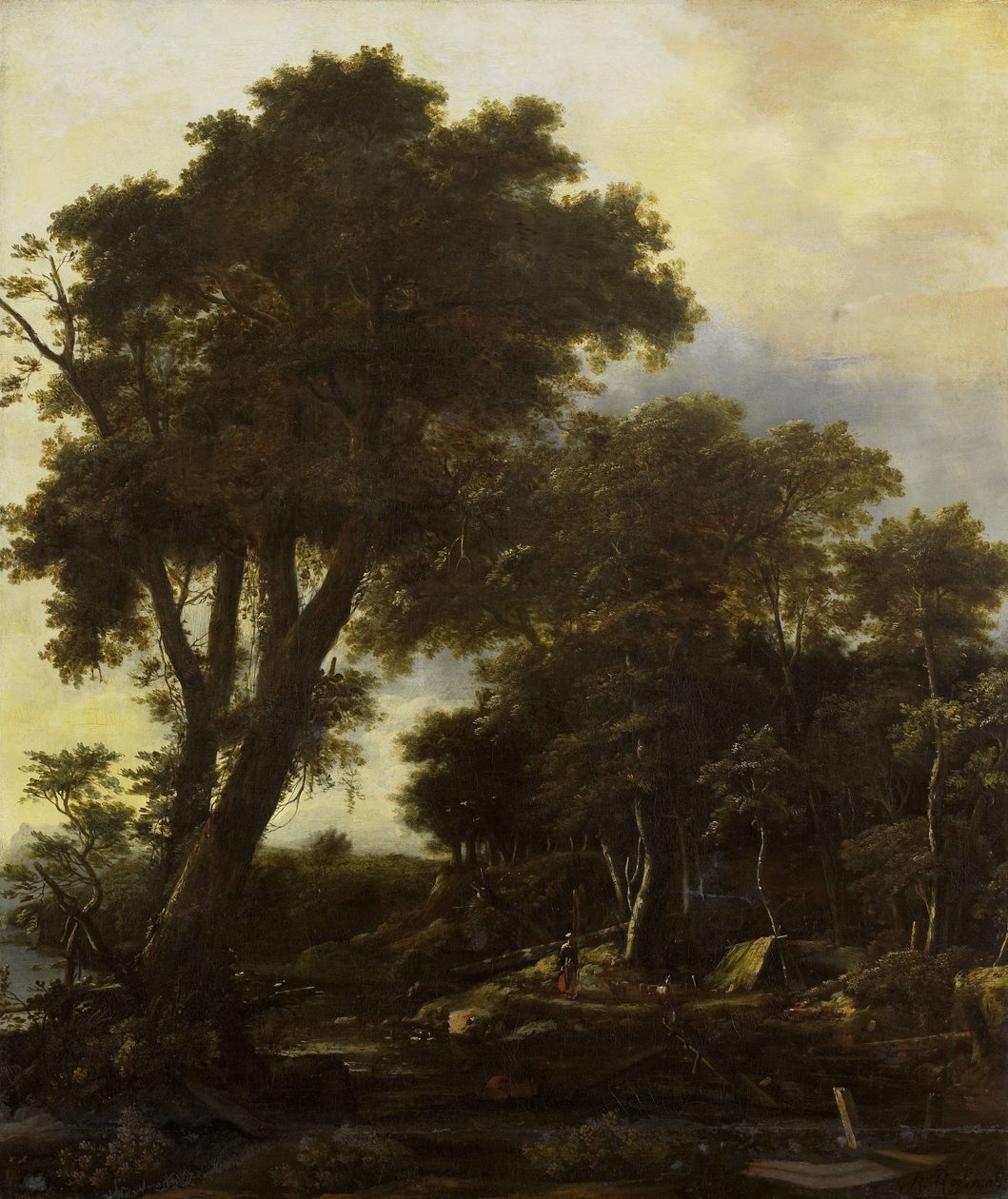 Waldlandschaft mit Unterstand von Roelant Roghman