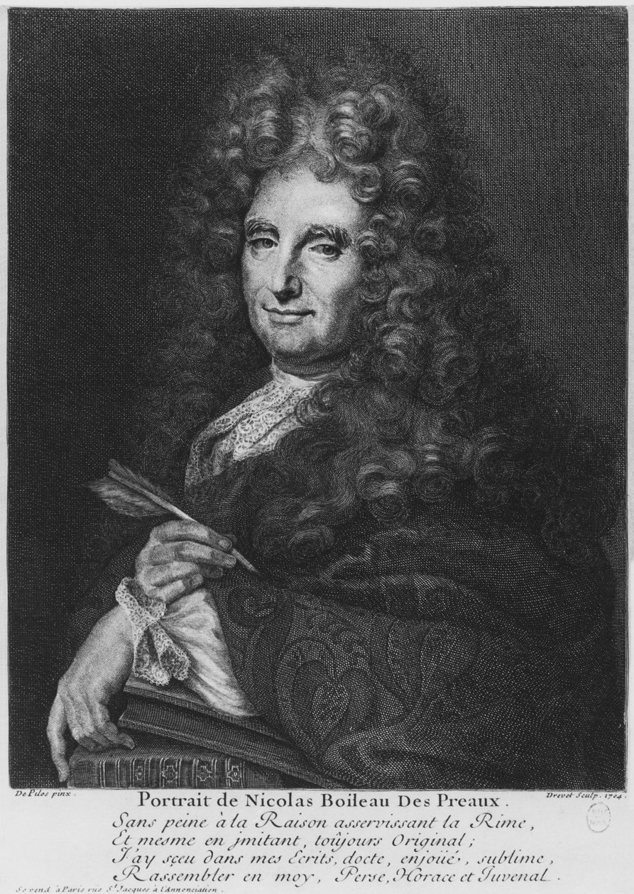 Porträt von Nicolas Boileau, bekannt als Boileau-Despreaux, graviert von Pierre Drevet (1663-38) 1704 von Roger de Piles