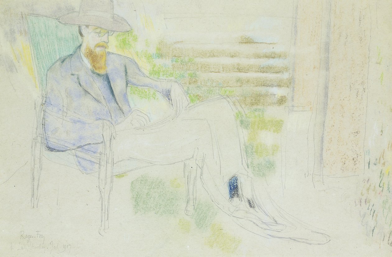Lytton Strachey schreibt im Garten von Roger Eliot Fry