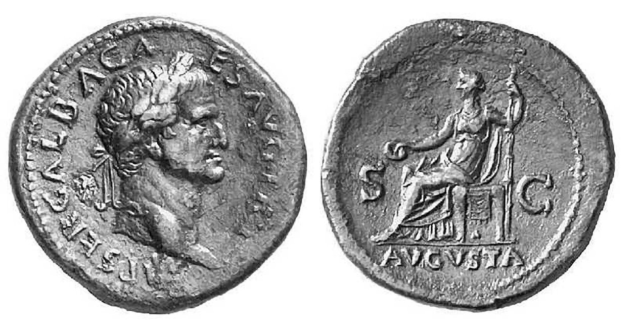 Münze des römischen Kaisers Galba, 68-69 n. Chr. von Roman