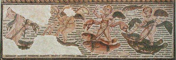Amor auf Fischen reitend, Fragment eines Mosaikbodens aus Sousse (Hadrumetum), Tunesien von Roman