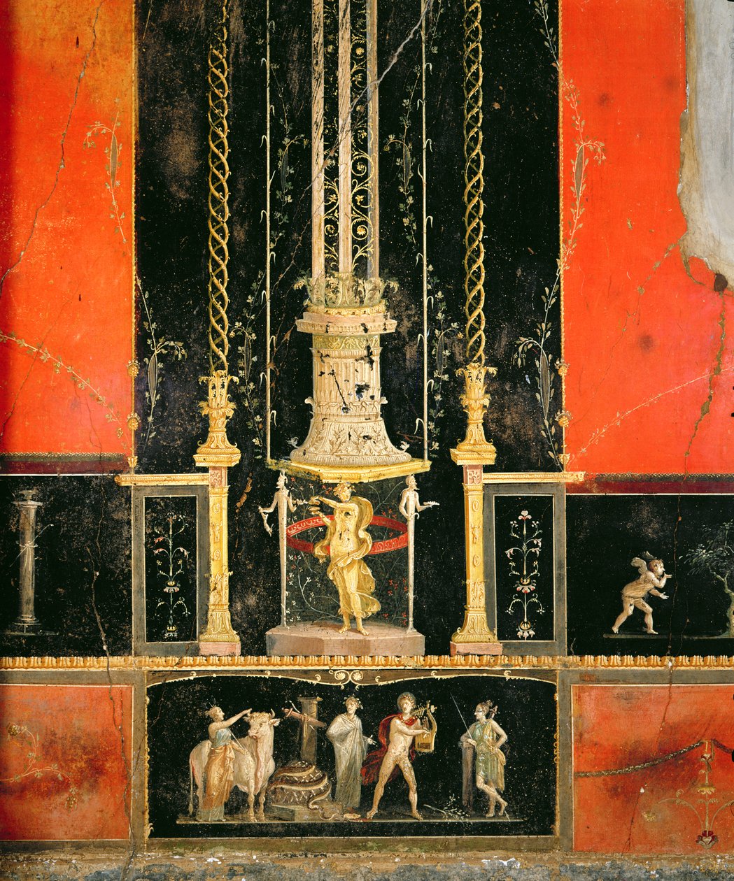 Mythologische und dekorative Details von der Ostwand im Liebeszimmer, Casa dei Vettii, ca. 5-79 n. Chr. von Roman