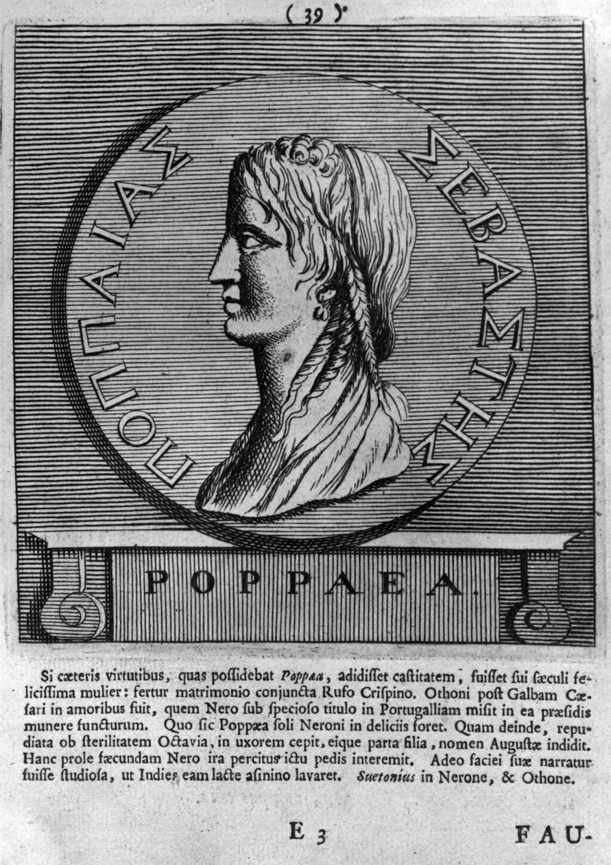 Poppaea Sabina, Gravur nach einer römischen Münze datiert 54-68 n. Chr. von Roman