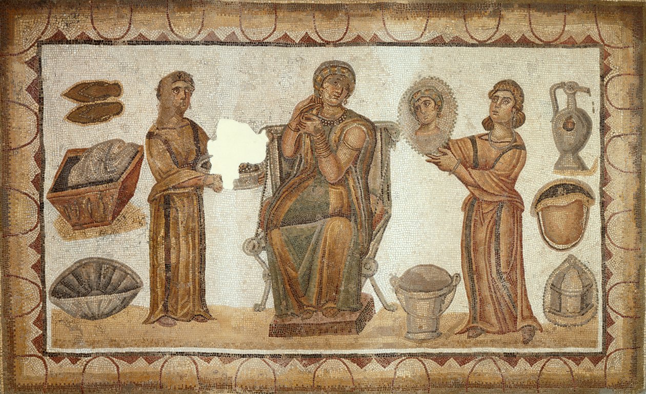 Die Frau von Sidi Ghrib bei ihrer Toilette (Mosaik) von Roman