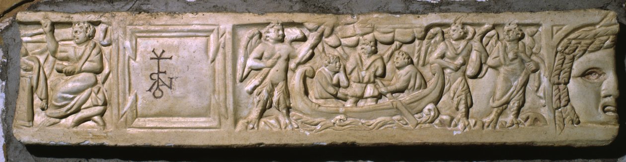 Odysseus und die Sirenen, fragmentarischer Deckel eines Sarkophags von Roman