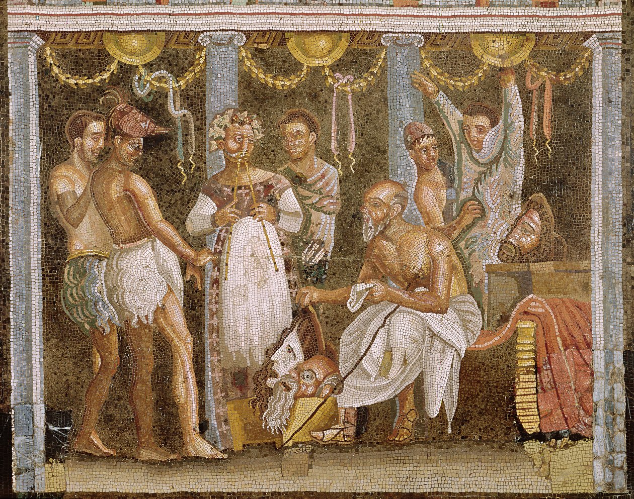 Schauspieler proben für ein Satyrspiel, ca. 62-79 n. Chr. (Mosaik) von Roman Imperial Period