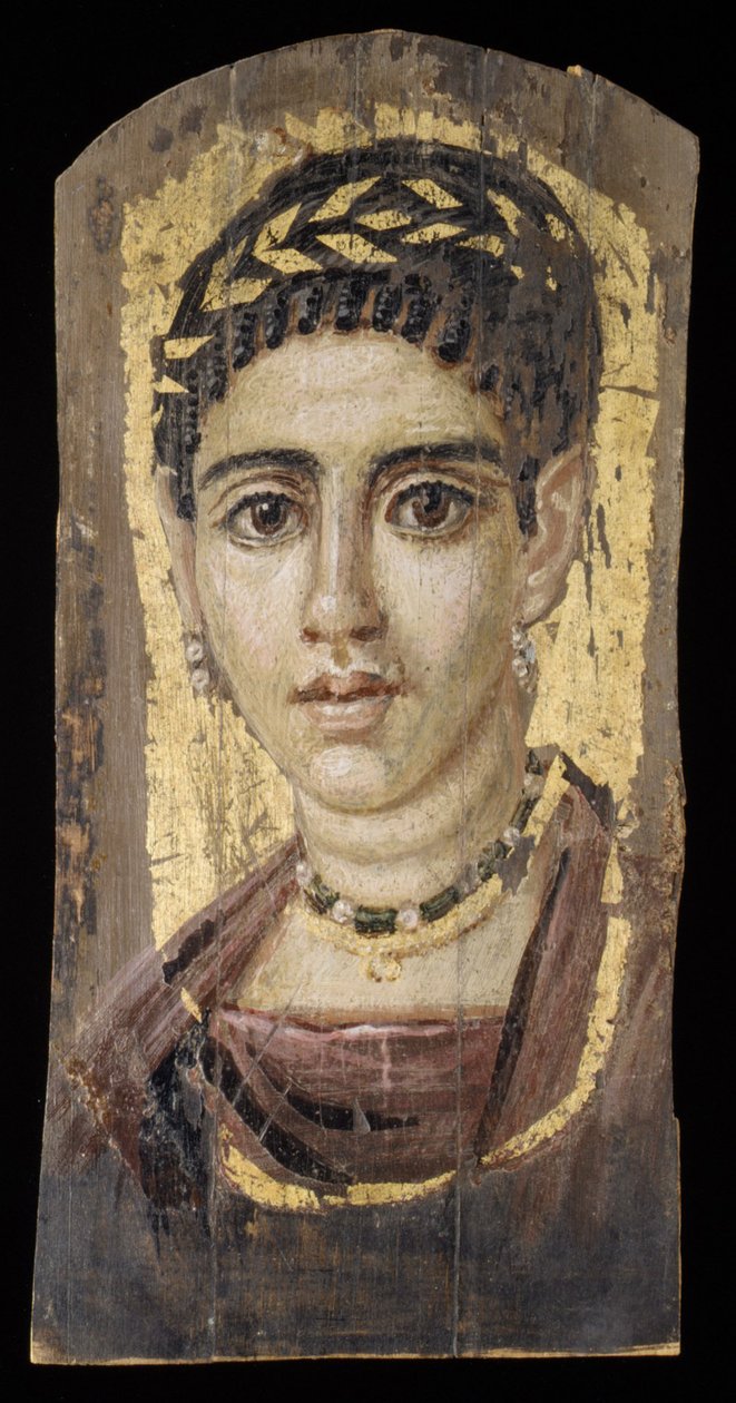 Porträt einer jungen Frau mit vergoldetem Kranz, 120-140 n. Chr. von Roman Period Egyptian