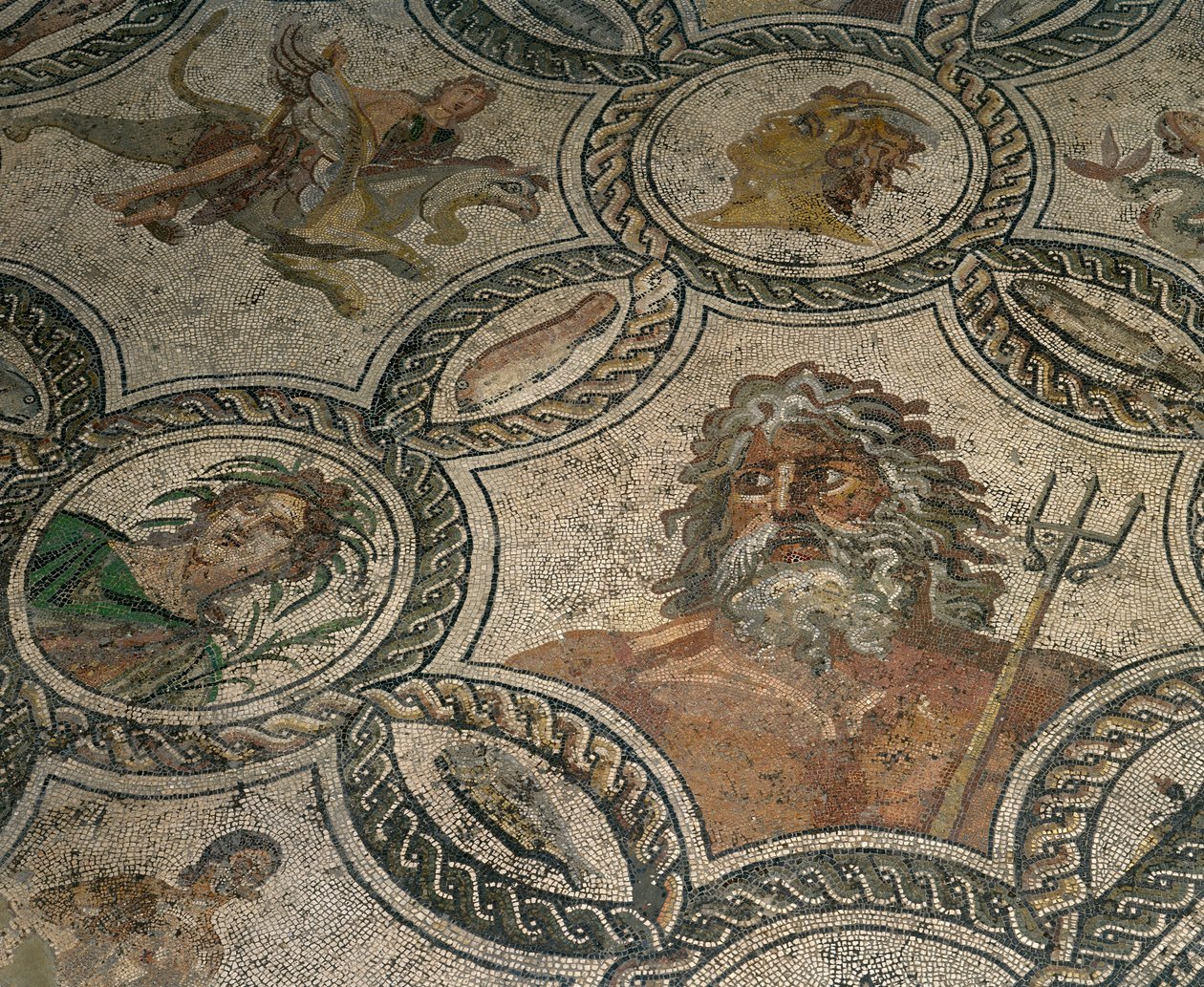 Die Jahreszeiten (Detail), polychromes Mosaik von Roman Roman