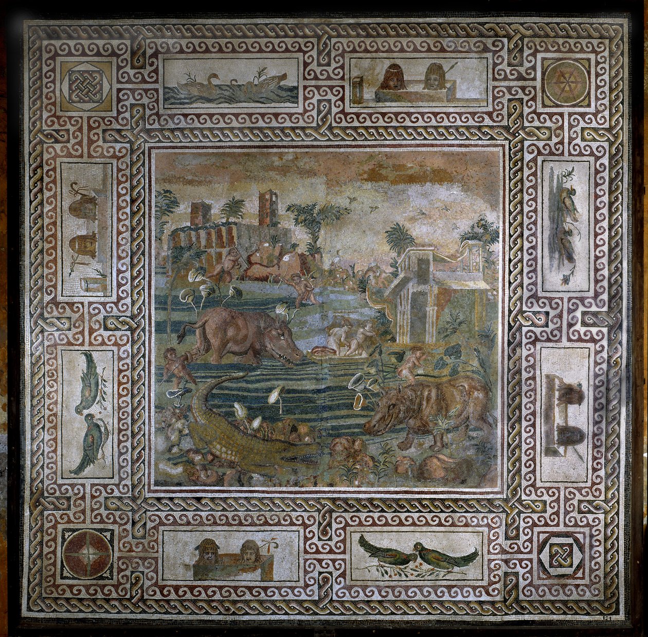 Nilpferdjagd am Nil (Mosaik) von Roman