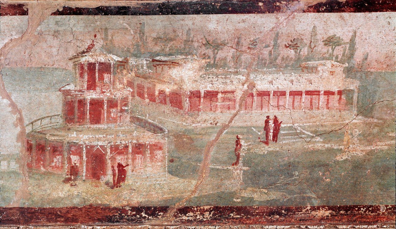 Flusslandschaft mit Portikus (Detail, Fresko) von Roman